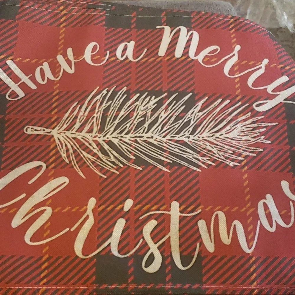 HAKACC 6pc Buffalo Plaid Placemat Set 6 Designs Merry Christmas & Feliz Navidad